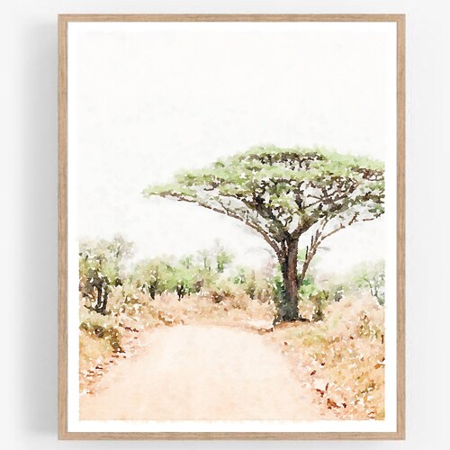 African Landscape Wall Art Watercolor Print Digital Download Etsy