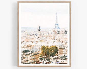 Paris France Street View, Buildings, Watercolor Printable Digital Download Wall Art, Paris Print, Photography, Large Poster, French Decor