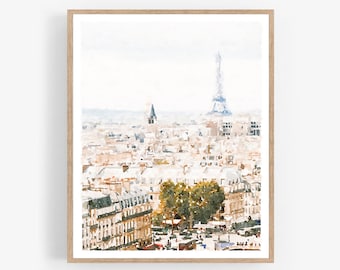 Parijs Frankrijk straat luchtfoto aquarel kunst aan de muur afdrukbare, Parijs print fotografie, neutrale print, gebouwen straten 11 x 14, 16 x 20, 18 x 24
