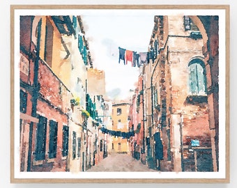 European Wall Art Venice Painting Laundry Print Digital Printable Download, Travel Neutral Old World Italy Decor 5x7 8x10 11x14 16x20 18x24