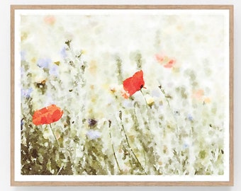 Neutral Flower Field Watercolor Print Digital Download Abstract Botanical Wall Art Decor Photography Painting 5x7, 8x10, 11x14, 16x20, 18x24
