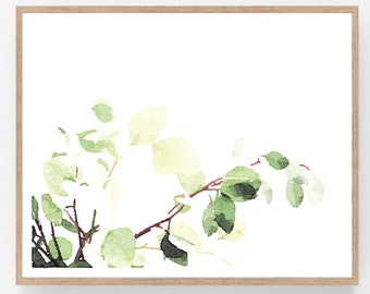 Eucalyptus Leaves Neutral Watercolor Wall Art, Digital Printable, Botanical Print, Spa Decor Painting Artwork 5x7, 8x10, 11x14, 16x20, 18x24