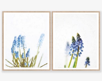 Botanical Prints Floral Watercolor Wall Art Set of 2, Digital Printable, Neutral Decor Blue Flower Print, Spa Photography 5x7, 8x10, 11x14