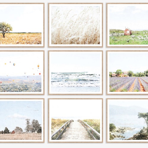 Gallery Wall Set of 9 Watercolor Landscape Wall Art Digital Etsy