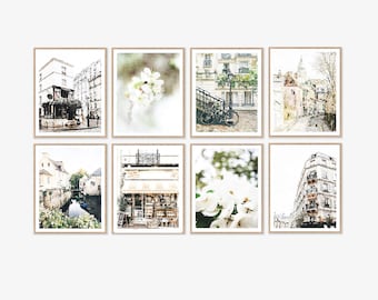 Neutral Black White Paris France Botanical Set of 8 Gallery Wall Art Watercolor Prints, French Digital Download, Bestseller Art, 8x10, 11x14