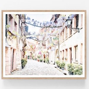 Freiburg Duitsland straat Konviktstrasse aquarel schilderij afdrukbare, oude gebouwen Duits decor kunst aan de muur 5 x 7, 8 x 10, 11 x 14, 16 x 20, 18 x 24