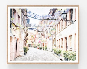 Freiburg Germany Street Konviktstrasse Watercolor Painting Printable, Old Buildings German Decor Wall Art 5x7, 8x10, 11x14, 16x20, 18x24