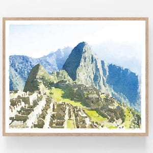 Machu Picchu Peru Aquarell Wand Kunst Digitaldruck, Anden Berge Inka Zitadelle Urubamba Flusstal Cusco 5x7 8x10, 11x14, 16x20, 18x24