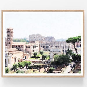 Colosseum Art Rome Italy Printable Poster, Watercolor Print, Neutral Wall Art, Italian City Landscape Decor 5x7, 8x10, 11x14, 16x20, 18x24