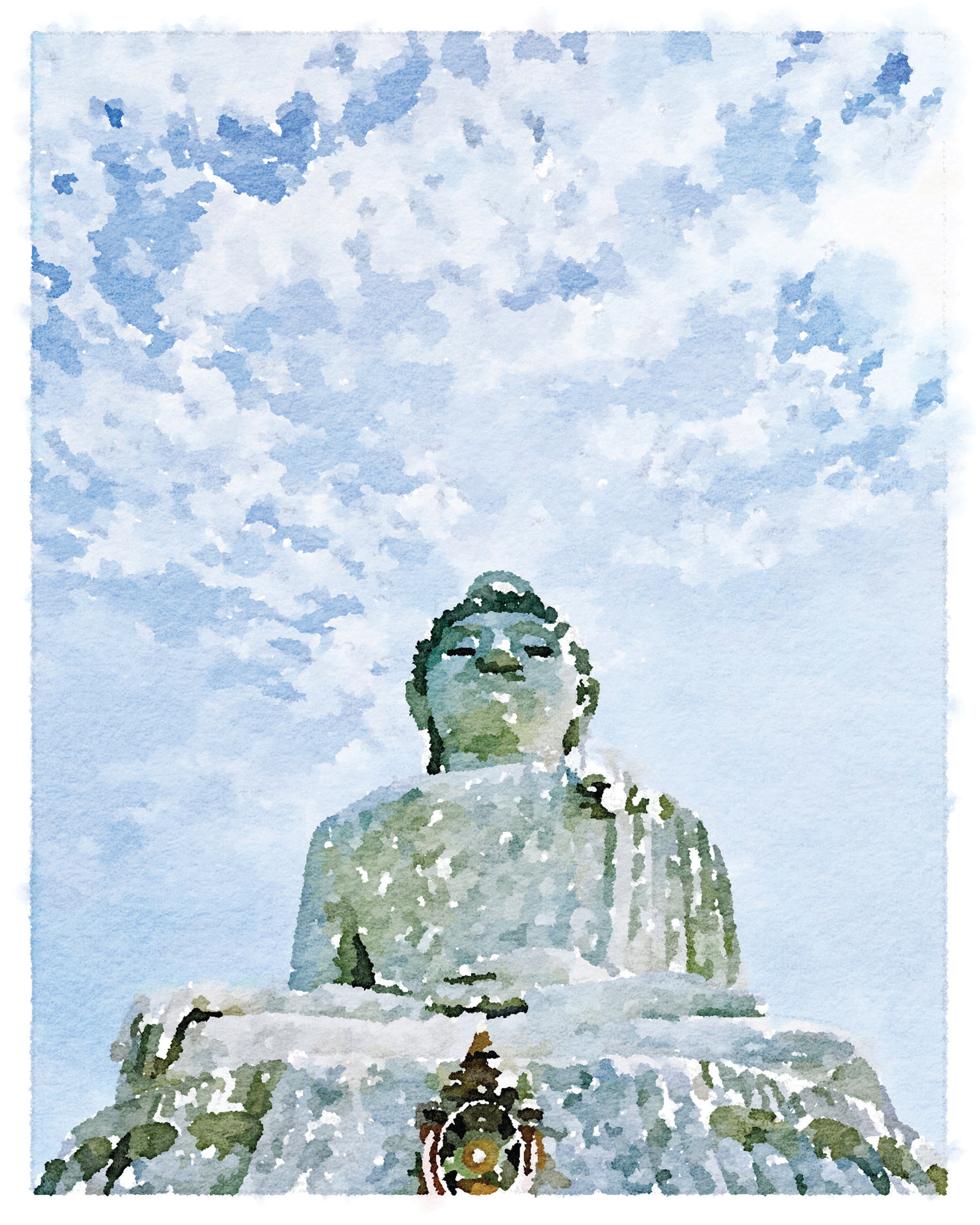 プーケット（タイ）の仏像プリント：水彩画寺院アート（デジタル