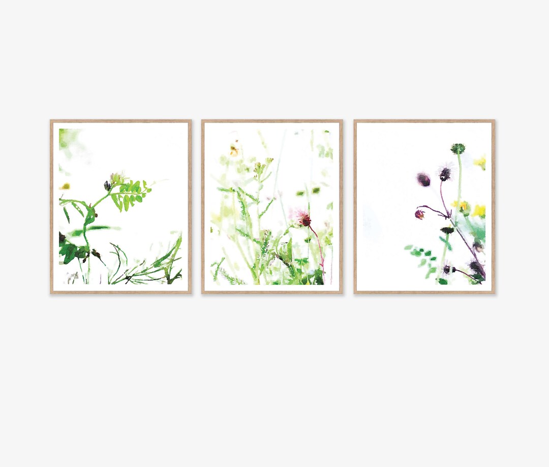 Wildflowers Watercolor Wall Art Set of 3, Digital Download, Botanical ...