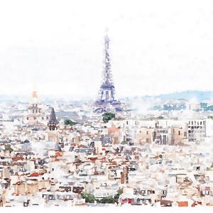 Paris France Neutral Wall Art Watercolor Print Digital Download, Cityscape Travel Painting Snow French Decor 5x7, 8x10, 11x14, 16x20 18x24 image 5