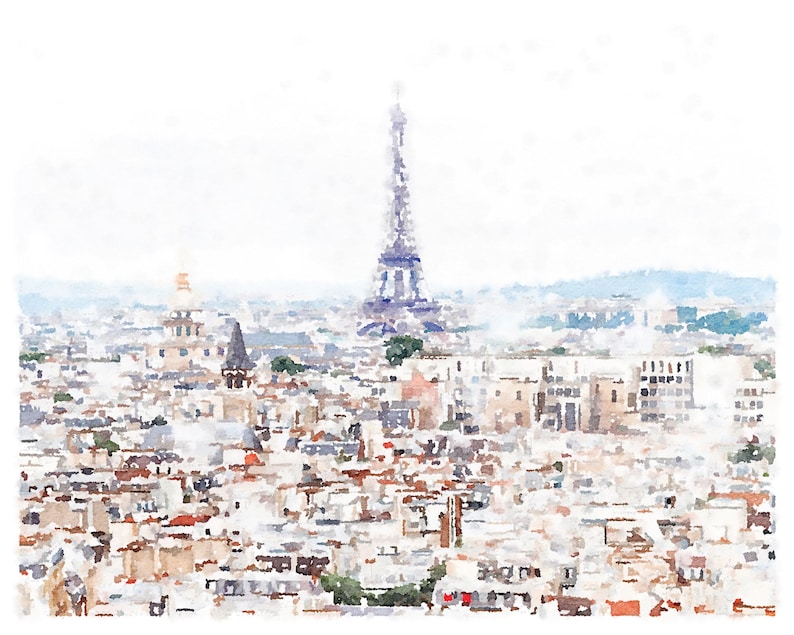 Paris France Neutral Wall Art Watercolor Print Digital Download, Cityscape Travel Painting Snow French Decor 5x7, 8x10, 11x14, 16x20 18x24 image 5