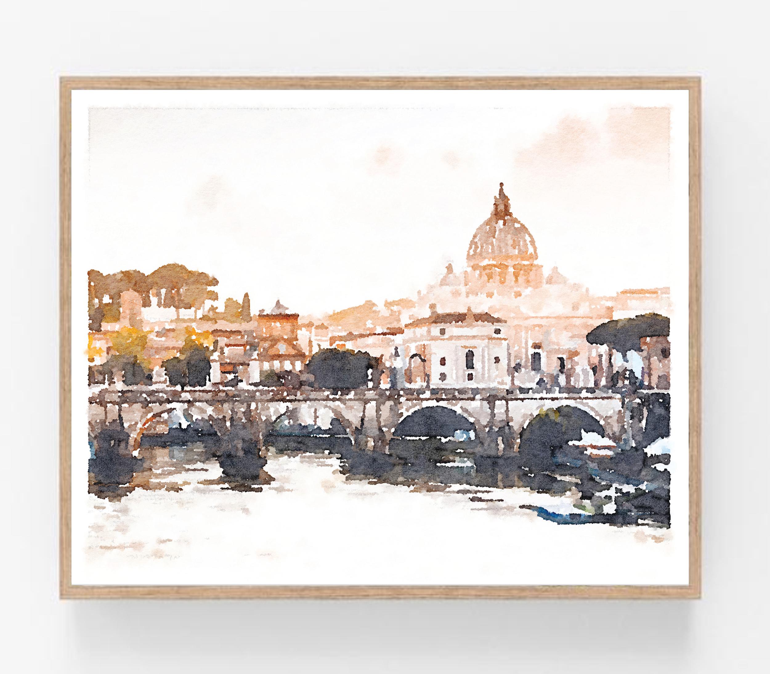 ローマの風景(水彩画)額付き - 絵画 - 絵画