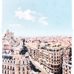 Madrid Painting Spain Wall Art Digital Download, Gran Via Travel Wall Art European Art Europe Decor Cityscape 5x7, 8x10, 11x14, 16x20, 18x24 image 2