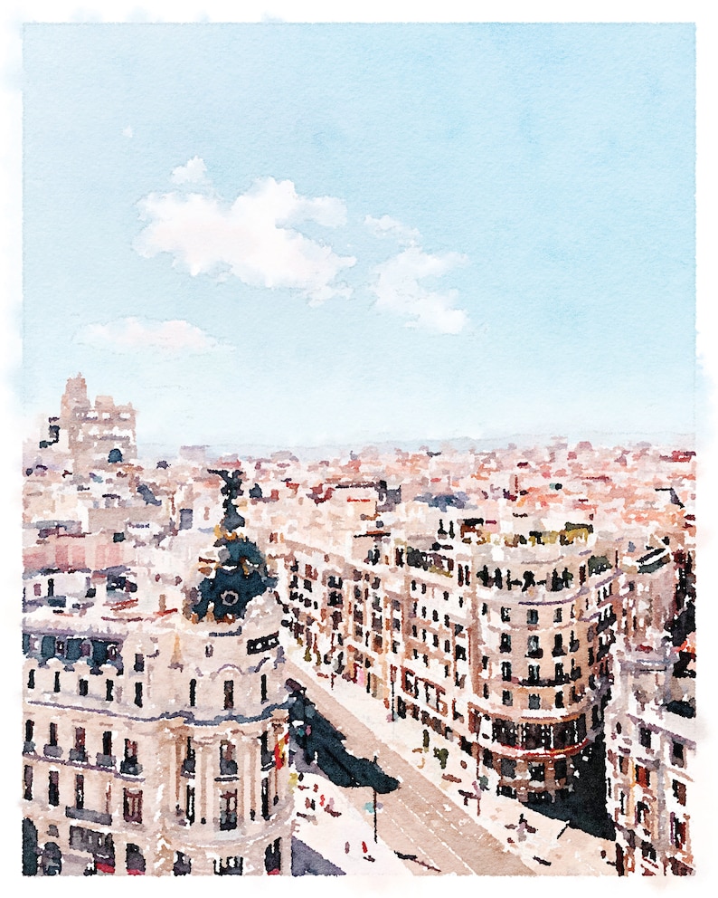 Madrid Painting Spain Wall Art Digital Download, Gran Via Travel Wall Art European Art Europe Decor Cityscape 5x7, 8x10, 11x14, 16x20, 18x24 image 2