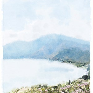 Lake Coatepeque El Salvador Art Digital Download Printable, Lago de Coatepeque Tropical Decor Lake Painting 5x7, 8x10, 11x14, 16x20, 18x24 image 2