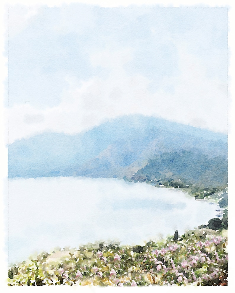 Lake Coatepeque El Salvador Art Digital Download Printable, Lago de Coatepeque Tropical Decor Lake Painting 5x7, 8x10, 11x14, 16x20, 18x24 image 2