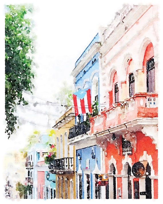 Old San Juan Puerto Rico Wall Art Watercolor Painting Digital | Etsy