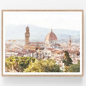Florence Italy Wall Art Watercolor Digital Printable, Europe Travel Print Cityscape Painting City European Decor 5x7 8x10 11x14 16x20 18x24
