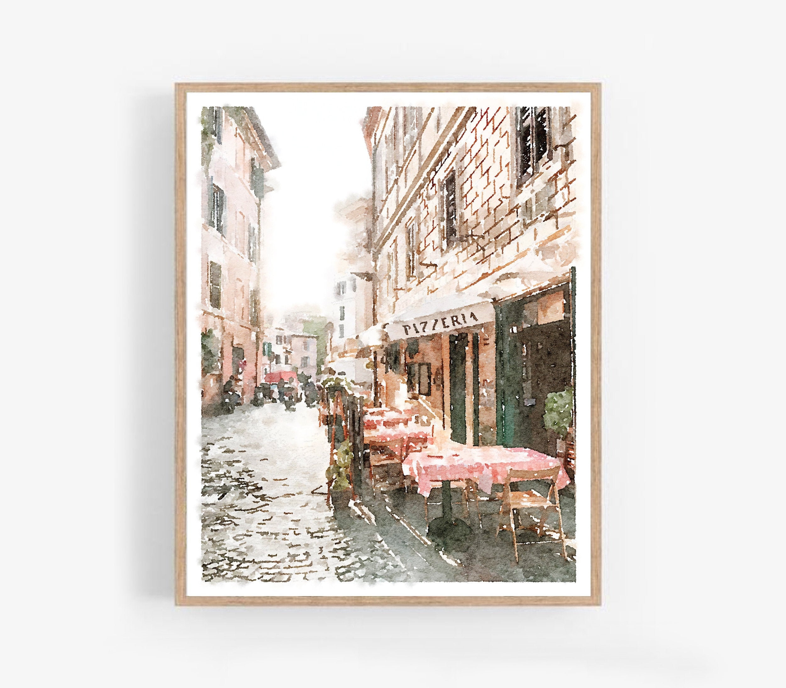 Rome Italy Wall Art Pizzeria Watercolor Painting Travel Print