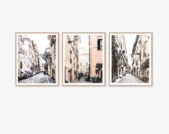 Italy Prints, Rome Street Scenes Set of 3 Watercolor Wall Art, Printable Digital, Neutral Decor, Buildings Architecture, Photography Print