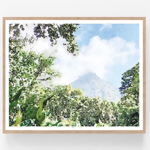 Arenal vulkaan nationaal park Costa Rica reizen muur kunst afdrukbare download, aquarel print, Zuid-Amerikaanse kunst 5 x 7 8 x 10 11 x 14 16 x 20 18 x 24