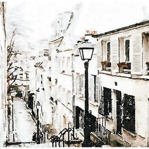 Parisian Decor Paris France Print Digital Download, Black White French Poster, Architecture Street Buildings 5x7, 8x10, 11x14, 16x20, 18x24 image 4