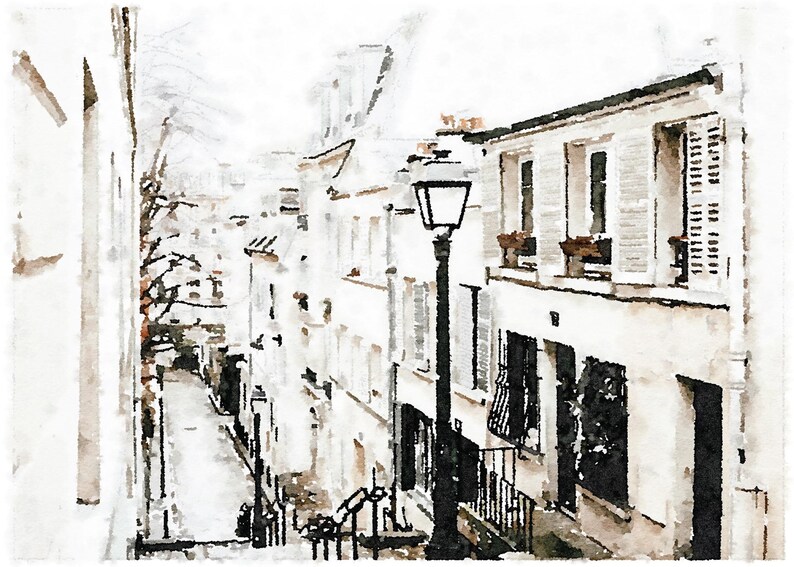 Parisian Decor Paris France Print Digital Download, Black White French Poster, Architecture Street Buildings 5x7, 8x10, 11x14, 16x20, 18x24 image 4