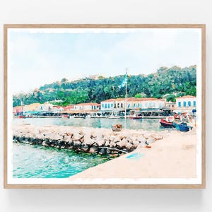 Katakolon Beach Olympia Greece Watercolor Art Download Travel Print, Coastal Wall Art, Greek Seaside Decor 5x7, 8x10, 11x14, 16x20, 18x24