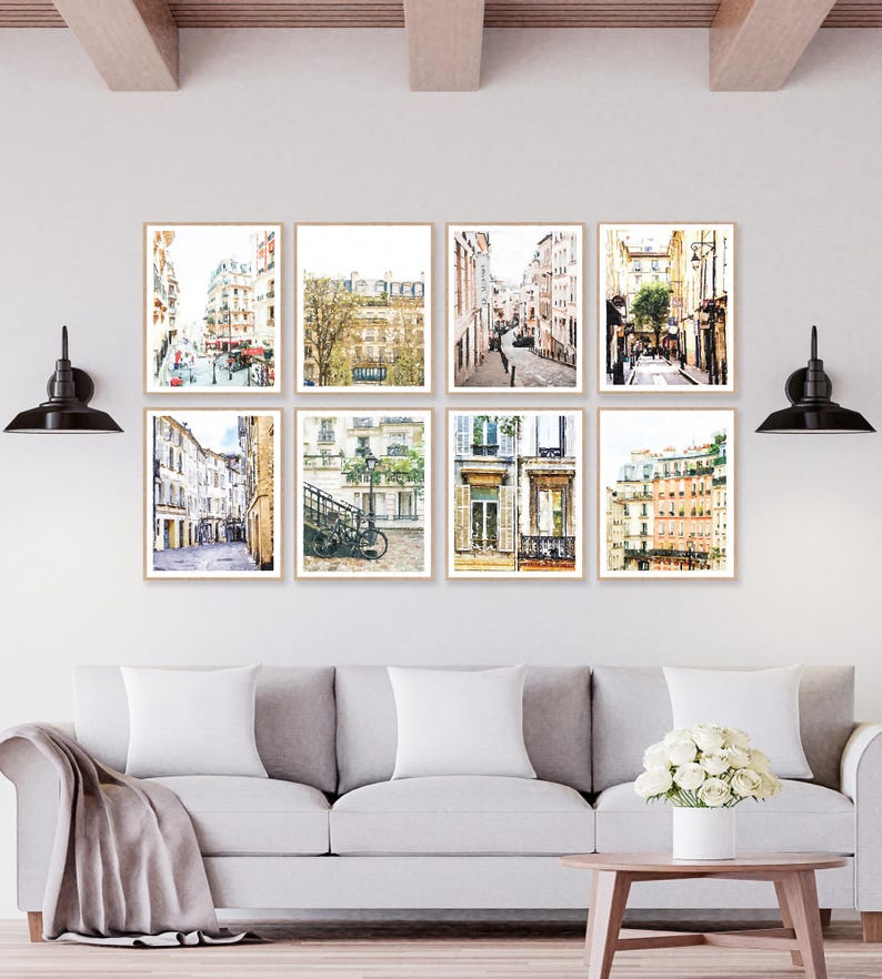 Paris France Provence Avignon Neutral Watercolor Gallery Wall Art Prints Set of 8 Digital Printable Buildings Street French Decor 8x10 11x14