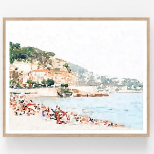 Arte mural imprimible digital de playa de la Riviera Francesa, impresión fotográfica de paisajes de la costa europea (12,7 x 18,2 x 25,4 cm, 28,3 x 35,5 cm, 40,6 x 50,8 cm, 45,7 x 61 cm)