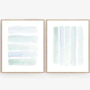 Abstract Print Set of 2, Watercolor Wash Lines Printable Digital Download, Spa Neutral Decor, Light Blue, Modern 5x7, 8x10, 10x12, 11x14