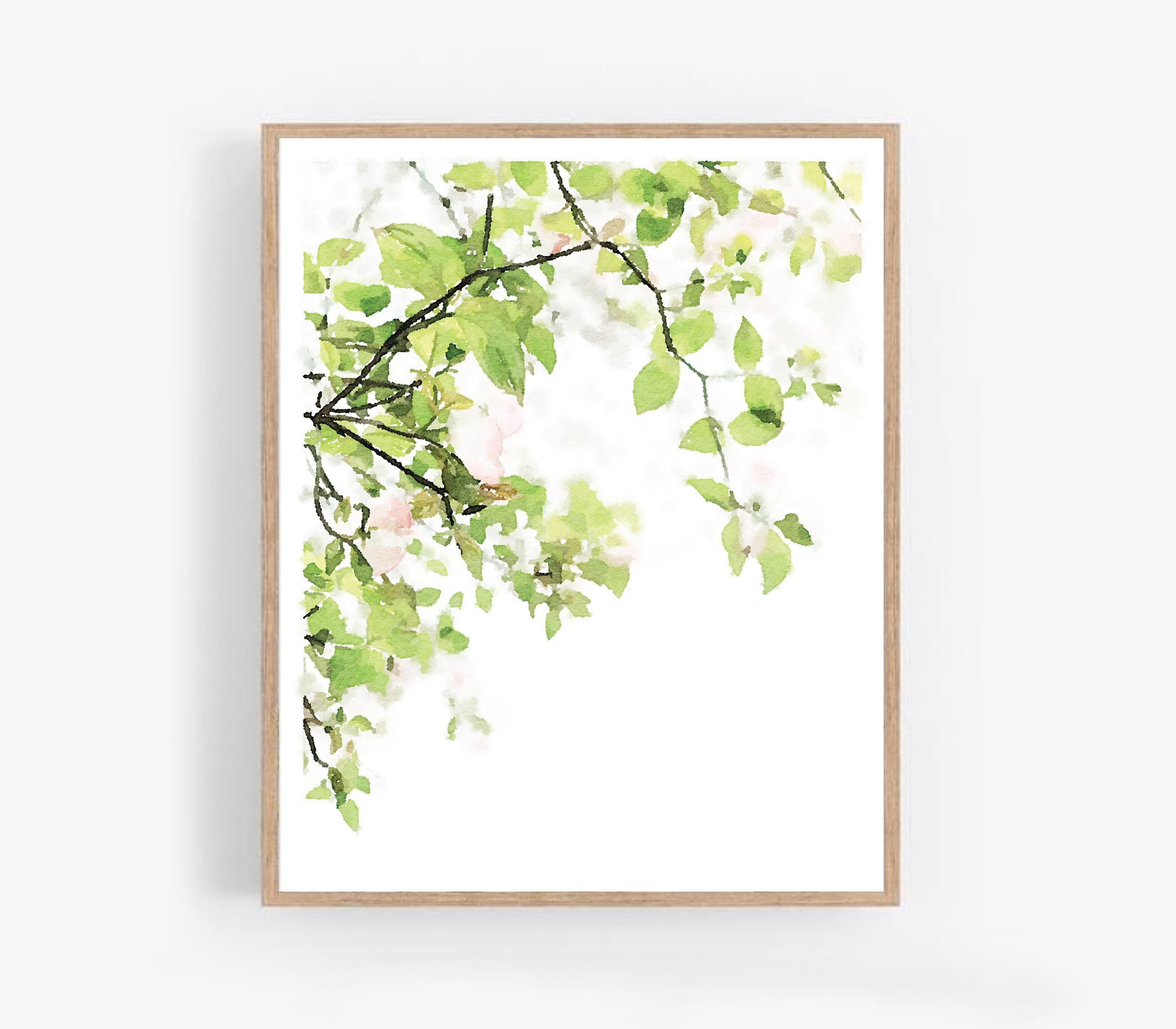 Flowering Branch Watercolor Painting Digital Download, Leaves Wall Art,  Floral Print, Leaf Tree Artwork Decor 5x7, 8x10, 11x14, 16x20, 18x24 - Etsy, image size:2500x2188
