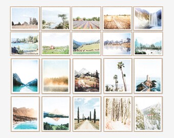 Watercolor Landscape Paintings Wall Art Set of 20 Download Prints, Nature Lake Mountain Woods Ocean Trees Decor, 8x10, Trending Bestseller