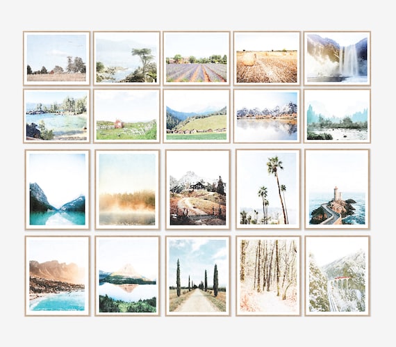 Watercolor Landscape Paintings Wall Art Set of 20 Download Prints, Nature Lake Mountain Woods Ocean Trees Decor, 8x10, Trending Bestseller