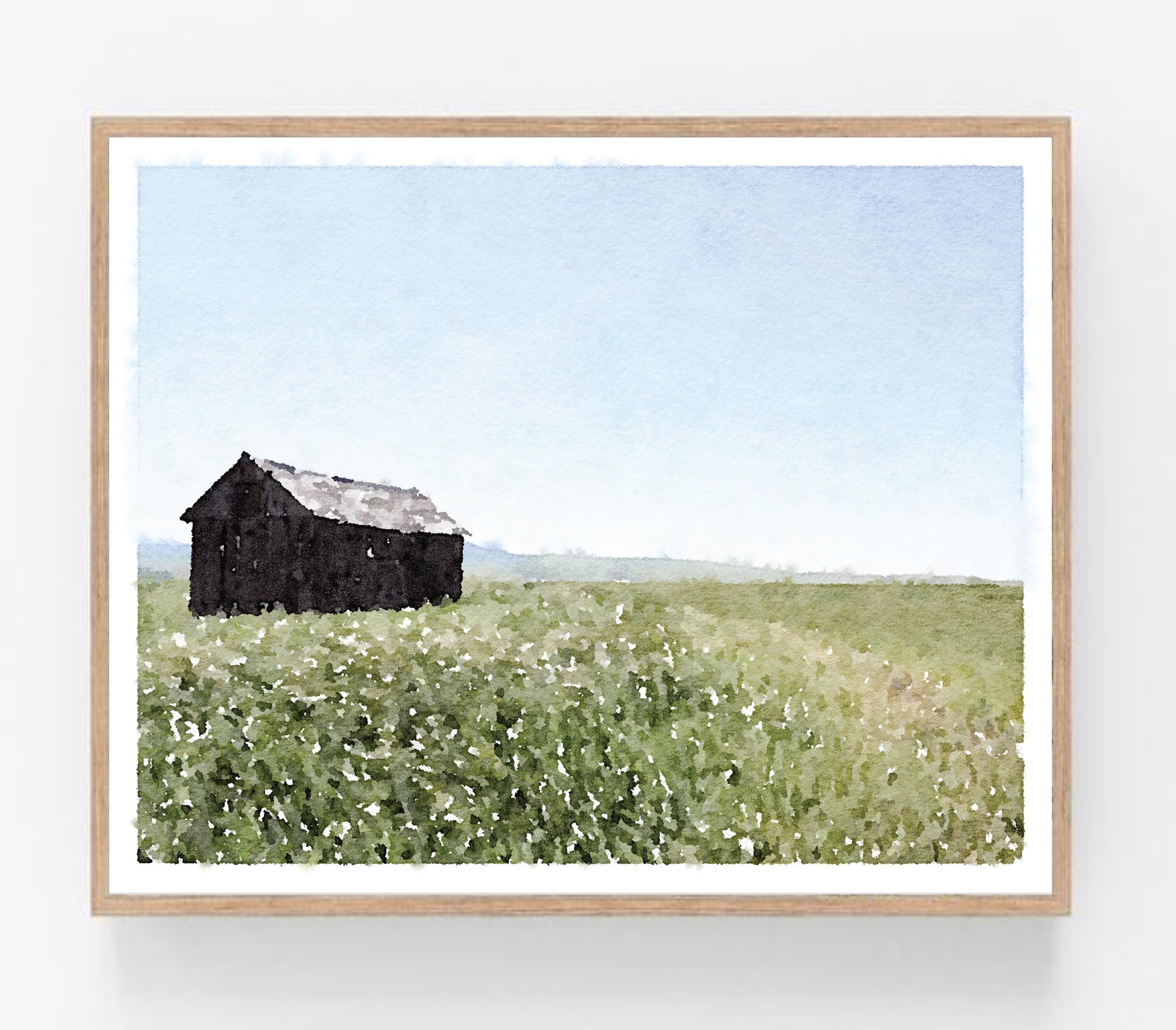 Barn in Open Flower Field Watercolor Wall Art Printable Digital ...