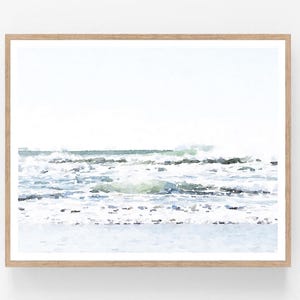 Große Postergrößen Serene Wellen Strand Aquarell Druck Digitaler Download, Ozean Wand Kunst Wasser Fotografie 11x14, 16x20, 18x24, 24x36, 30x40