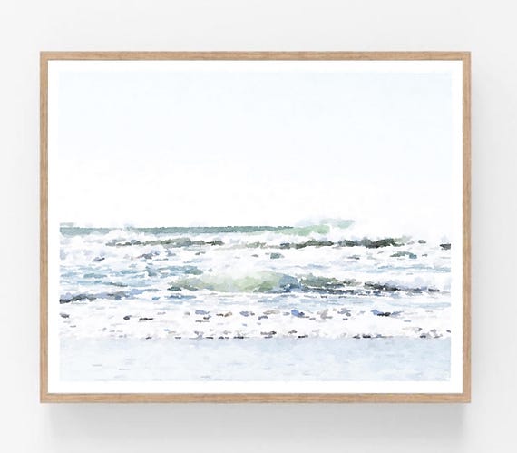 Large Poster Sizes Serene Waves Beach Watercolor Print Digital Download, Ocean Wall Art Water Photography 11x14, 16x20, 18x24, 24x36, 30x40
