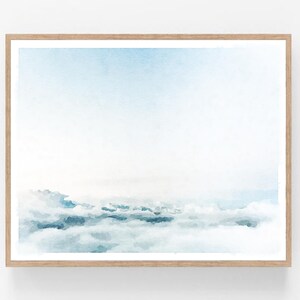 Serene Clouds Watercolor Painting Digital Printable, Abstract Blue White Wall Art, Sky Photography Calm Print 5x7 8x10, 11x14, 16x20 18x24