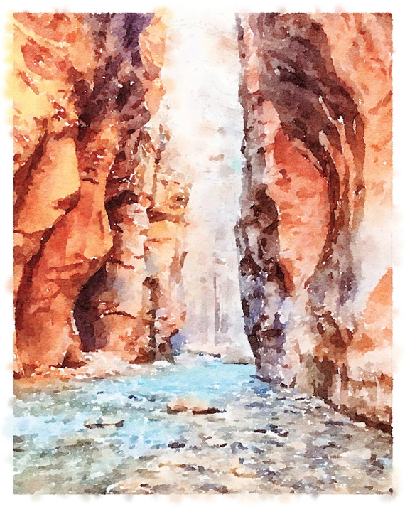 Zion National Park the Narrows Watercolor Painting Digital