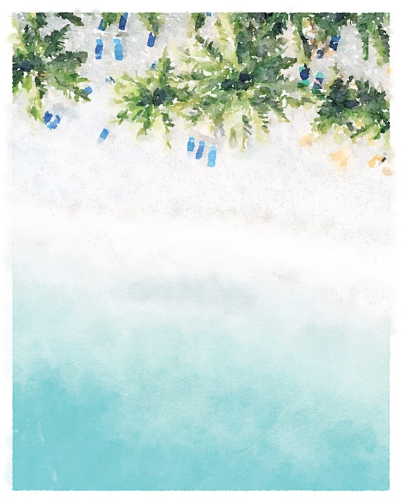 Palm Tree Beach Print Digital Download Printable Watercolor Tropical Wall  Art Coastal Decor Landscape Painting 5x7 8x10, 11x14, 16x20, 18x24
