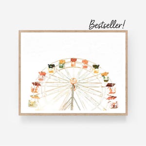 Large Poster Sizes Ferris Wheel Watercolor Print Digital Download, Neutral Wall Art Carnival Ride Playroom 11x14, 16x20, 18x24, 24x36, 30x40 image 1