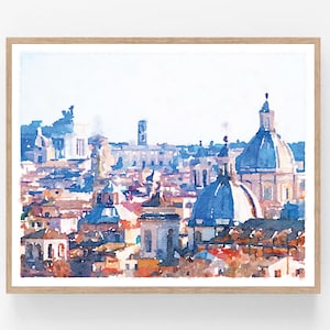 Italië print, Rome stad skyline kunst aan de muur, digitaal afdrukbaar schilderij poster foto aquarel Italiaanse kerk 5 x 7 8 x 10 11 x 14 16 x 20 18 x 24