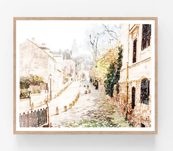 Montmartre Paris Painting Watercolor Travel Wall Art Digital