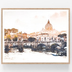 Italy Print, Neutral Rome Cityscape Digital Download Wall Art, Buildings Bridge Architecture Water Decor 5x7, 8x10, 11x14, 16x20, 18x24