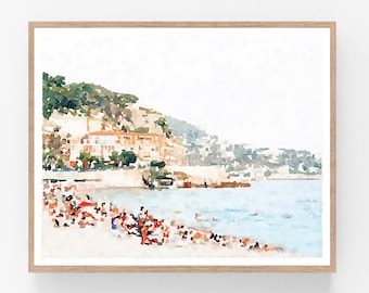 Beach Landscape Art Print Watercolor Painting Digital Printable Download Abstract Travel Wall Art Coastal Decor 5x7 8x10 11x14, 16x20, 18x24