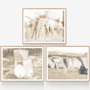 Laundry Room Vintage Set of 3 Digital Download Art Print Photo Decor Clothespins Clothesline Oil Painting, Sepia Old 5x7, 8x10, 11x14, 16x20