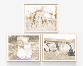 Neutral Laundry Room Wall Art Set of 3 – Digital Rustic Farmhouse Decor – Vintage Printable Trio for Modern Country or Minimalist Homes