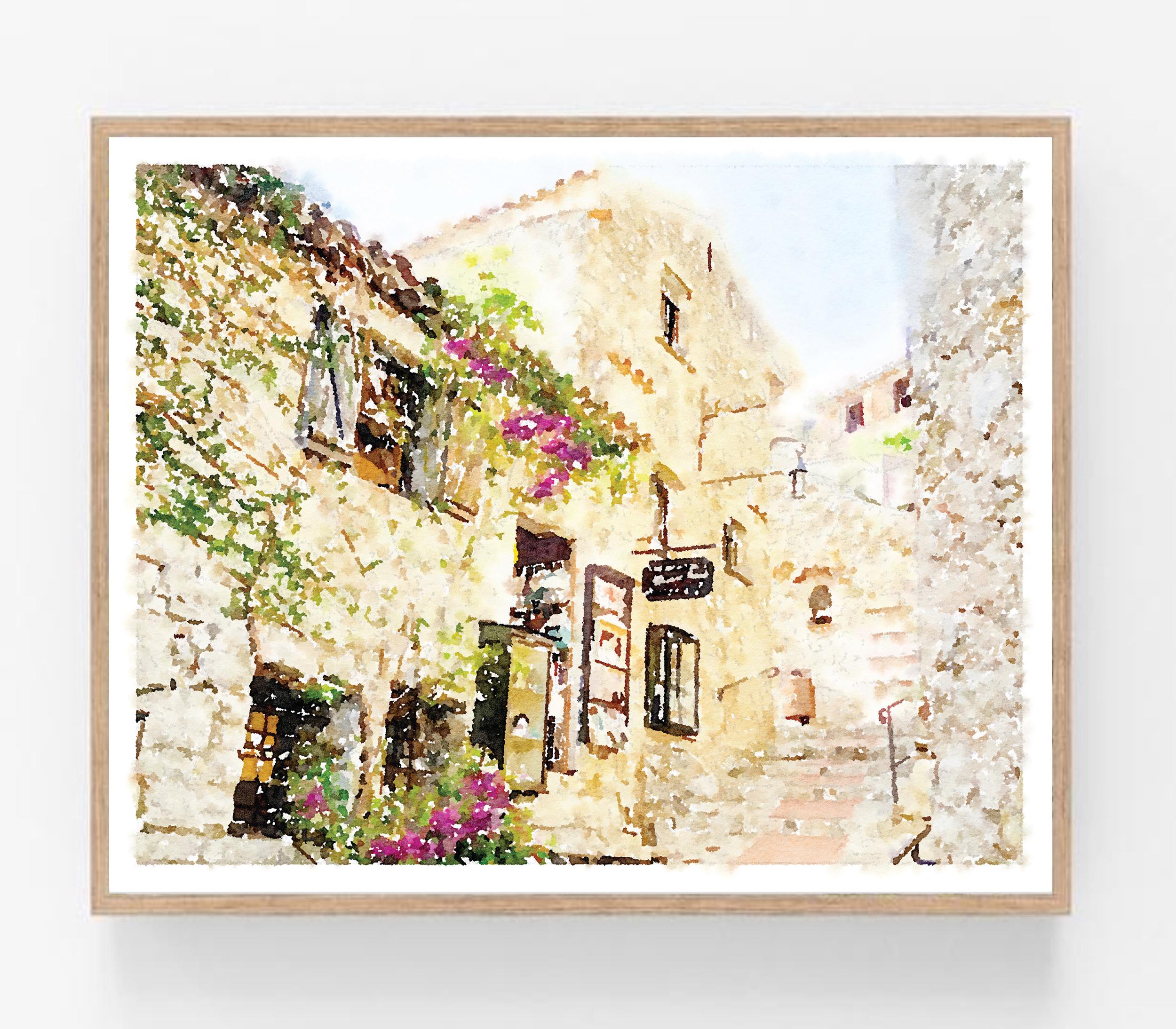 エズ フランス ストリート 水彩画 デジタルダウンロード